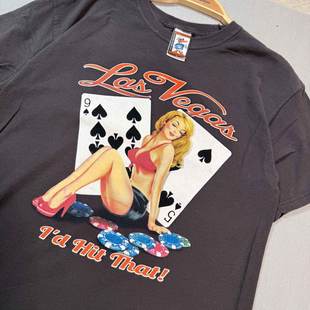 The Duck Co Las Vegas Pinup Girl Graphic T-Shirt Faded Black Mens Size M